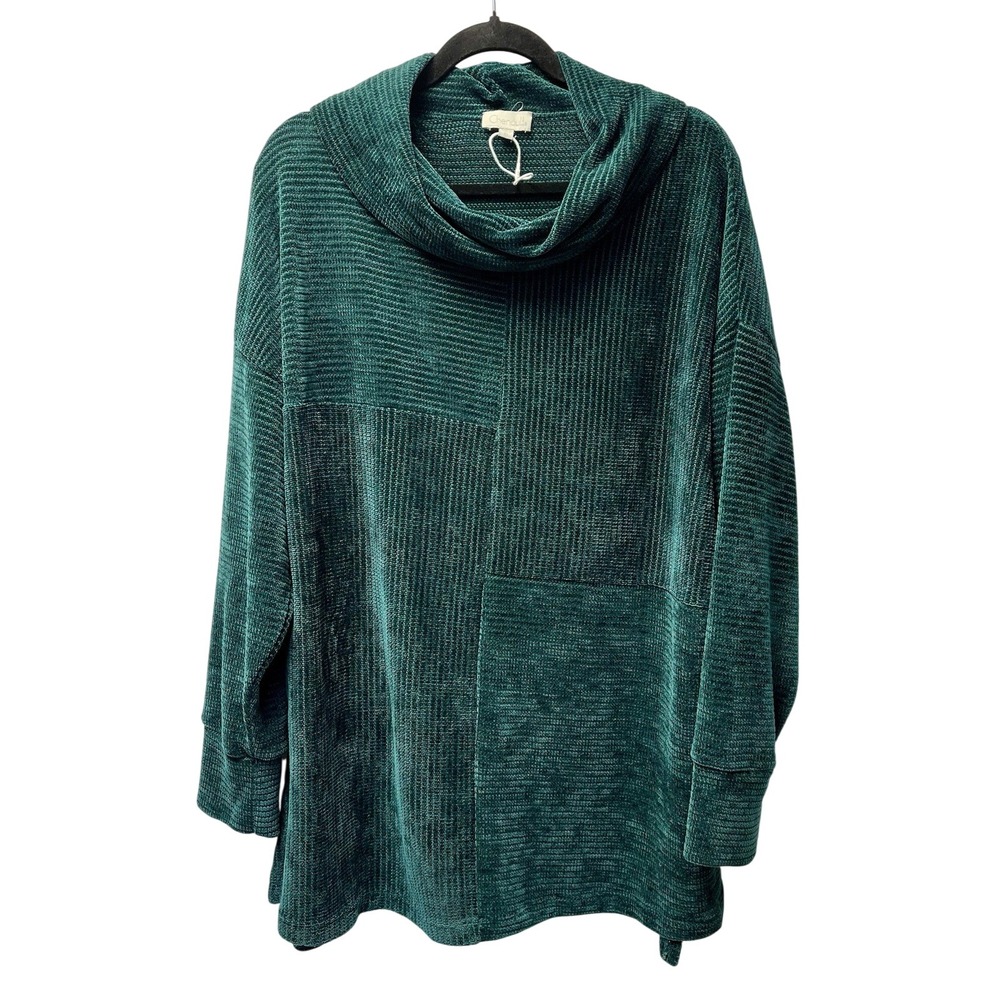Chenault 3X Green Ribbed Chenille Tunic Sweater Whimsigoth Granola Patchwork NEW